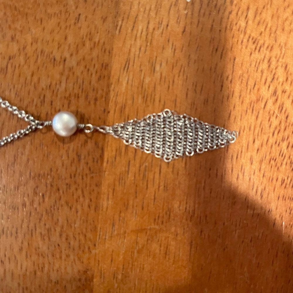 Tiffany & Co Elsa Peretti silver mesh necklace with pearl